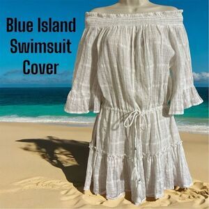 Blue Island Women's White Gauze Off-Shoulder Cover-Up Size L